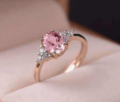 Pink Oval Crystal Engagement Ring in  Rose Gold