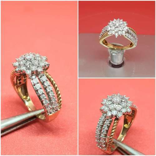 1.00ct  DIAMOND 3 ROW DESIGNER RING YELLOW & WHITE GOLD  **STUNNING PIECE**