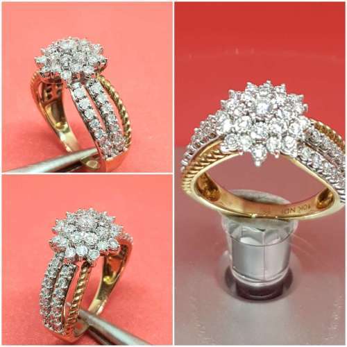 1.00ct  DIAMOND 3 ROW DESIGNER RING YELLOW & WHITE GOLD  **STUNNING PIECE**