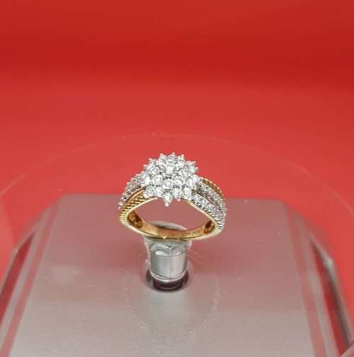 1.00ct  DIAMOND 3 ROW DESIGNER RING YELLOW & WHITE GOLD  **STUNNING PIECE**