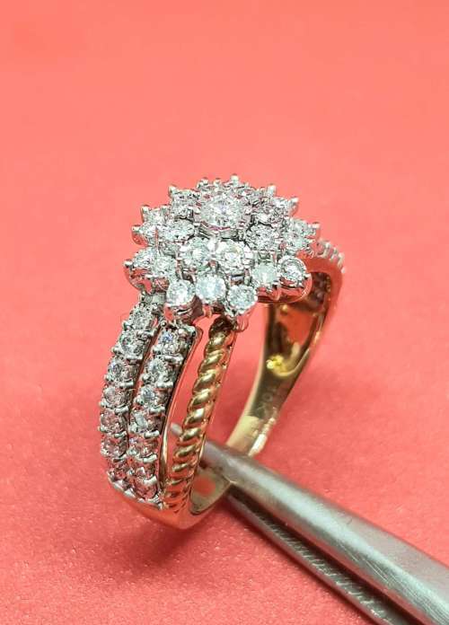 1.00ct  DIAMOND 3 ROW DESIGNER RING YELLOW & WHITE GOLD  **STUNNING PIECE**
