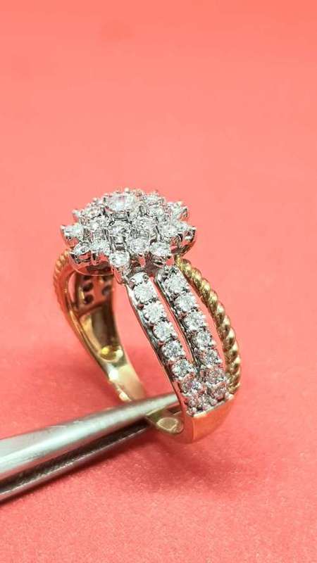 1.00ct  DIAMOND 3 ROW DESIGNER RING YELLOW & WHITE GOLD  **STUNNING PIECE**