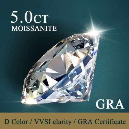 5CT  MOISSANITE ROUND VVSI/D BRILLIANT CUT **Certified **