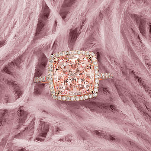 Morganite Created Gemstone  Ring Luxury 100% 925 Sterling Silver