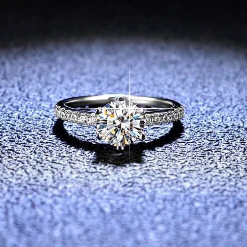1 CT Moissanite D/VVS Round Cut Promise Ring White Gold Colour 925 Sterling Silver **Certified*