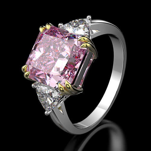 Pink Radiant & Trillion cut Trilogy Ring 925 Sterling Silver pillow Gemstone