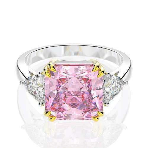 Pink Radiant & Trillion cut Trilogy Ring 925 Sterling Silver pillow Gemstone