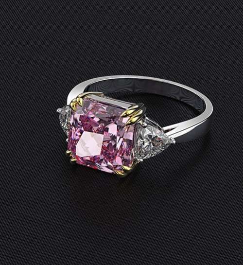 Pink Radiant & Trillion cut Trilogy Ring 925 Sterling Silver pillow Gemstone