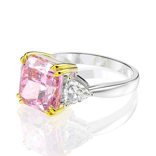 Pink Radiant & Trillion cut Trilogy Ring 925 Sterling Silver pillow Gemstone