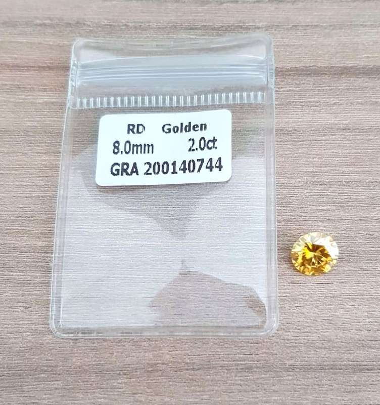 2Cts MOISSANITE  GOLDEN YELLOW  VVSI  8mm ROUND **GRA Certified **BRILLIANT CUT