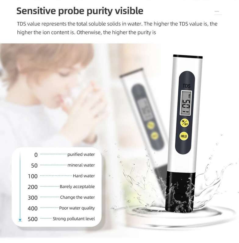 Water Purity Tester TDS EC Meter Range 0-9990 - Quality Testing