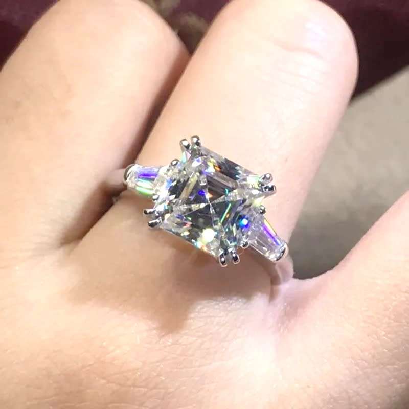Trilogy 9.50Cts Asscher Cut Ring Luxury Cocktail 12*x12mm Quartz  **925 Sterling Silver **