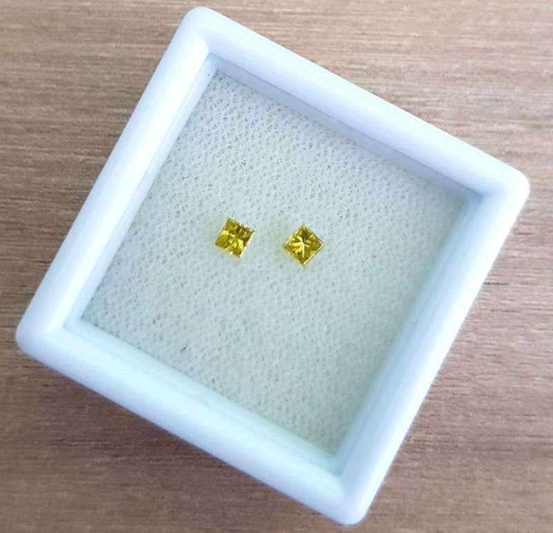 0.18CT. DIAMOND PRINCESS CUT YELLOW **PAIR CERTIFIED**NATURAL