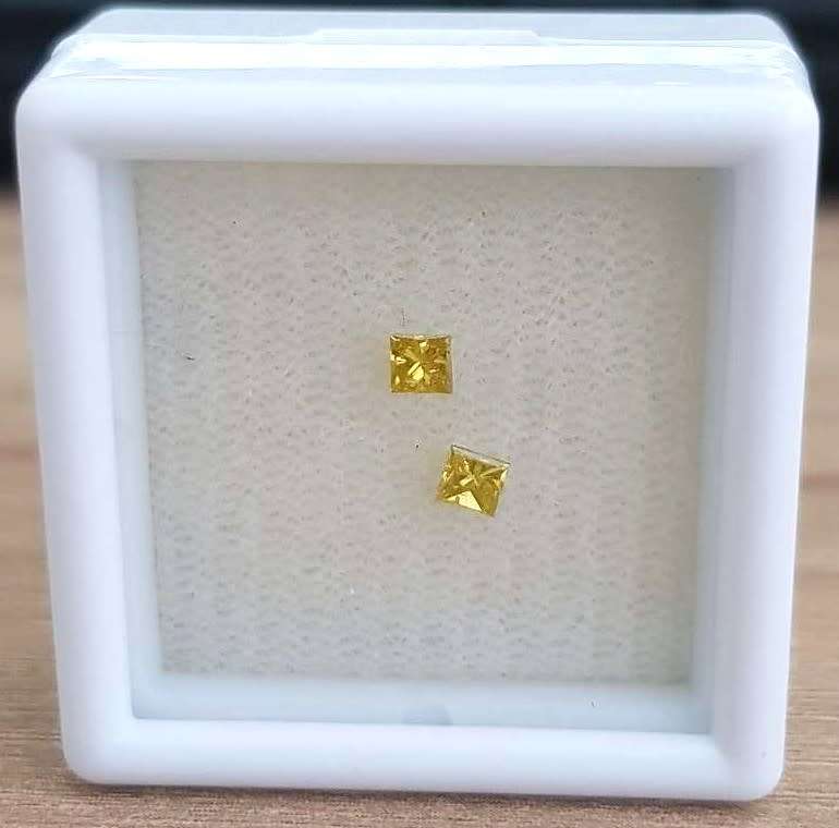 0.18CT. DIAMOND PRINCESS CUT YELLOW **PAIR CERTIFIED**NATURAL