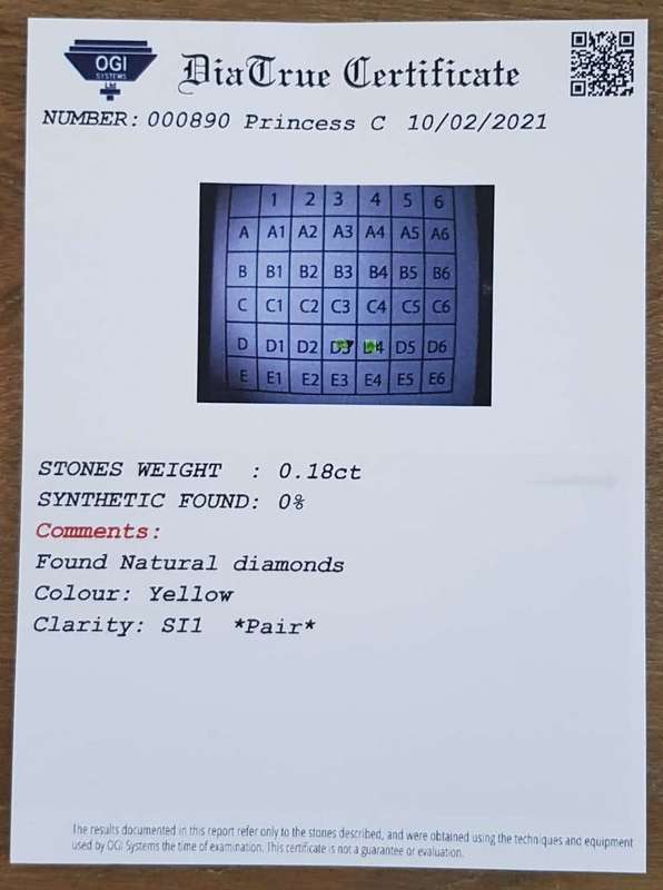 0.18CT. DIAMOND PRINCESS CUT YELLOW **PAIR CERTIFIED**NATURAL