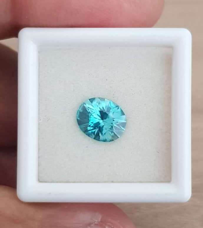 2.21Ct. Zircon Oval Facet Sea Blue Glistening Cambodia Natural