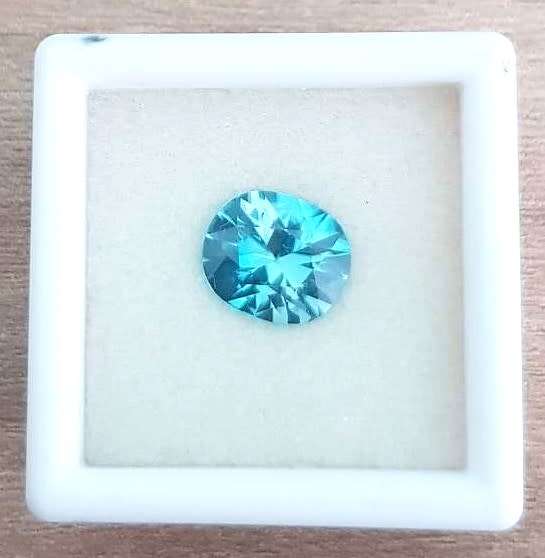 2.21Ct. Zircon Oval Facet Sea Blue Glistening Cambodia Natural