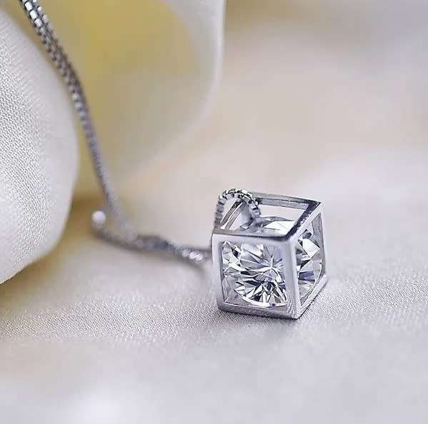 Necklace with Box Pendant with Crystal Gemstone