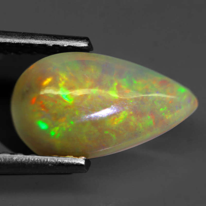 1.08Ct. Opal Pear Cabochon Multi Colours Glittering Rainbow 3D! Ethiopian Natural