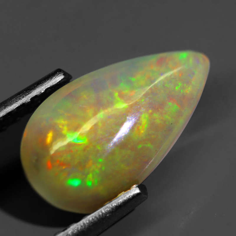 1.08Ct. Opal Pear Cabochon Multi Colours Glittering Rainbow 3D! Ethiopian Natural