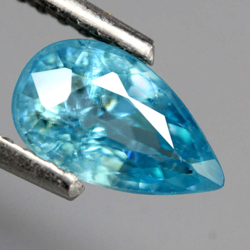 1.02Ct. Zircon Pear Facet Blue Sea Glistening Cambodia Natural