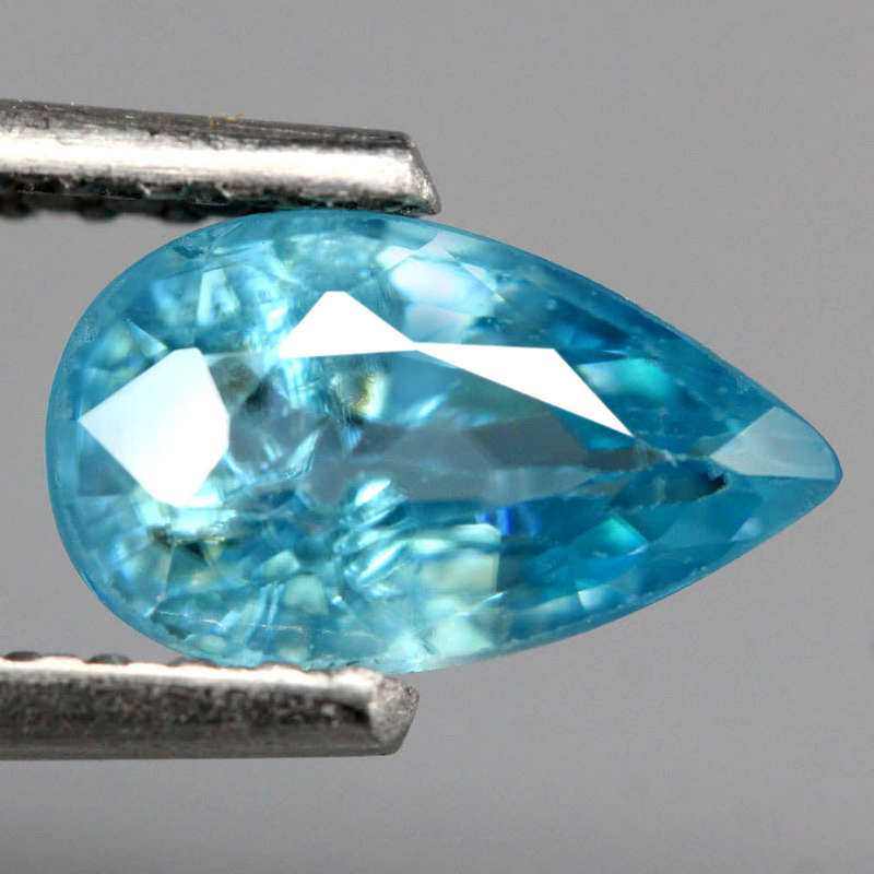 1.02Ct. Zircon Pear Facet Blue Sea Glistening Cambodia Natural