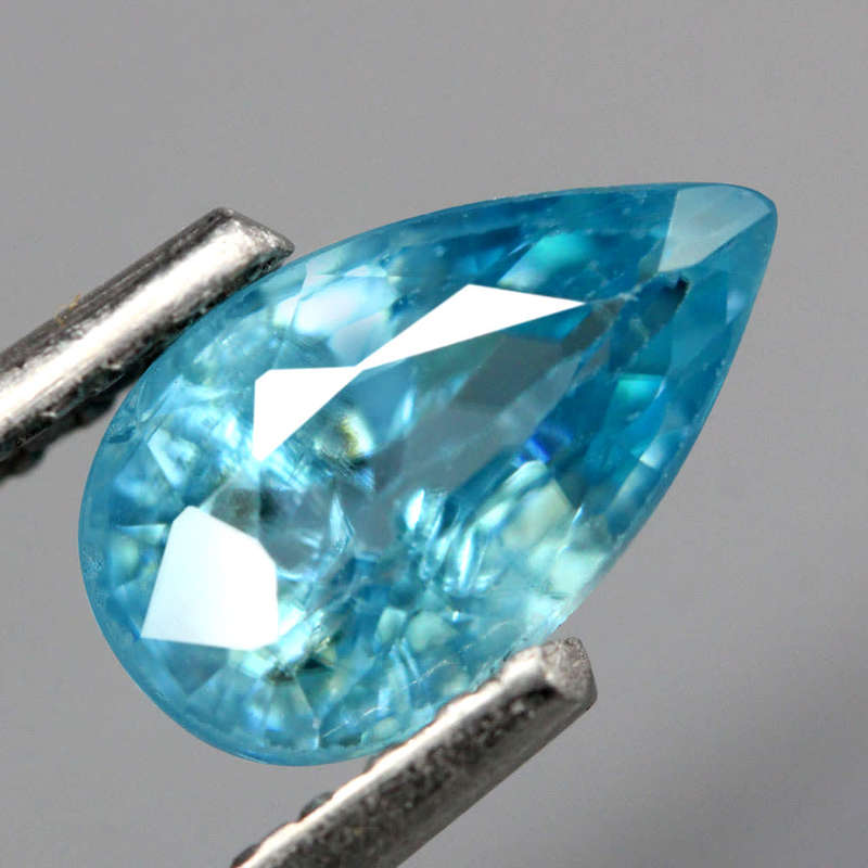 1.02Ct. Zircon Pear Facet Blue Sea Glistening Cambodia Natural