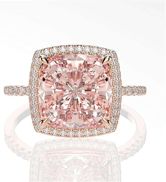 Luxury Peach Cushion Nano Morganite Gemstone Ring Fine Jewelry 925 Sterling Silver