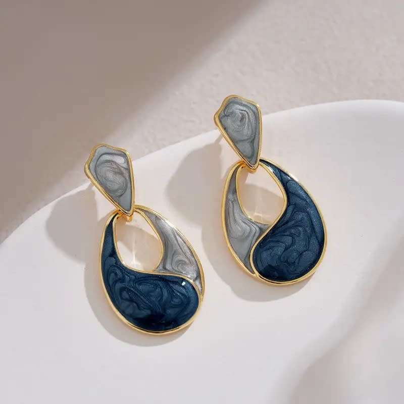 Blue Water Drop Oil-Dripping Earrings