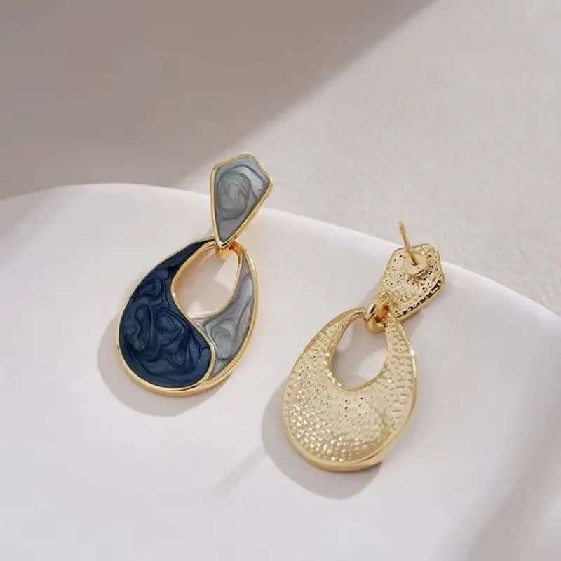 Blue Water Drop Oil-Dripping Earrings