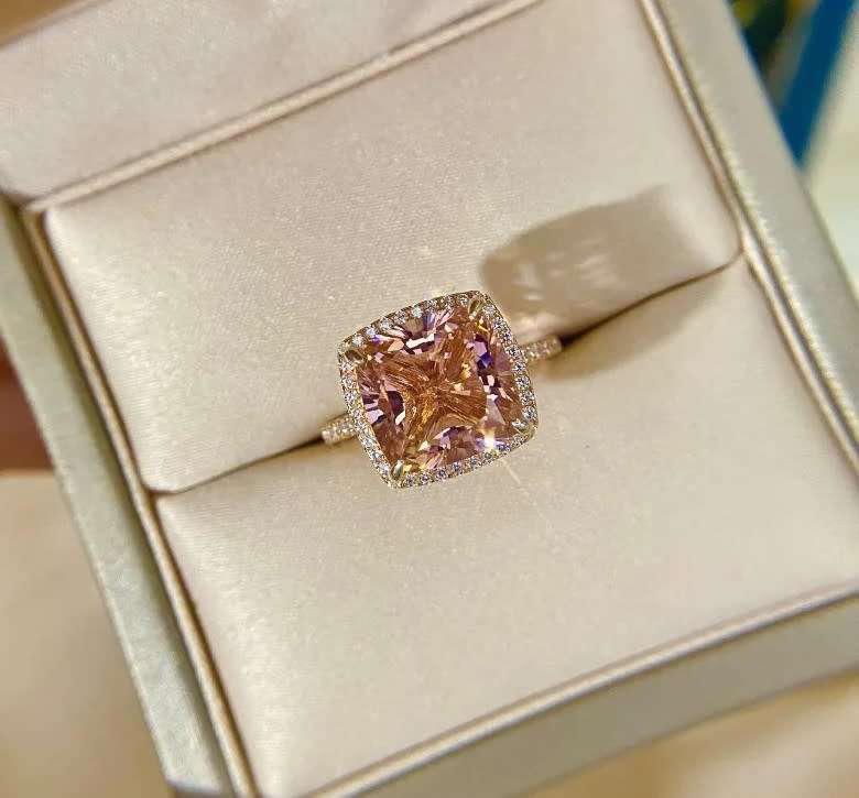 Morganite Created Gemstone  Ring Luxury 100% 925 Sterling Silver