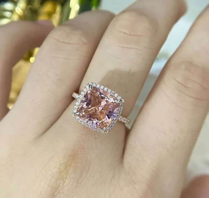 Morganite Created Gemstone  Ring Luxury 100% 925 Sterling Silver