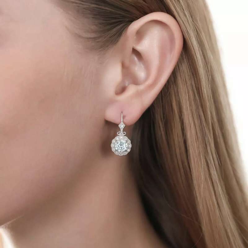 1.00 Ct White Round D/VVS1  Moissanite Diamond Earrings**GRA Certified**