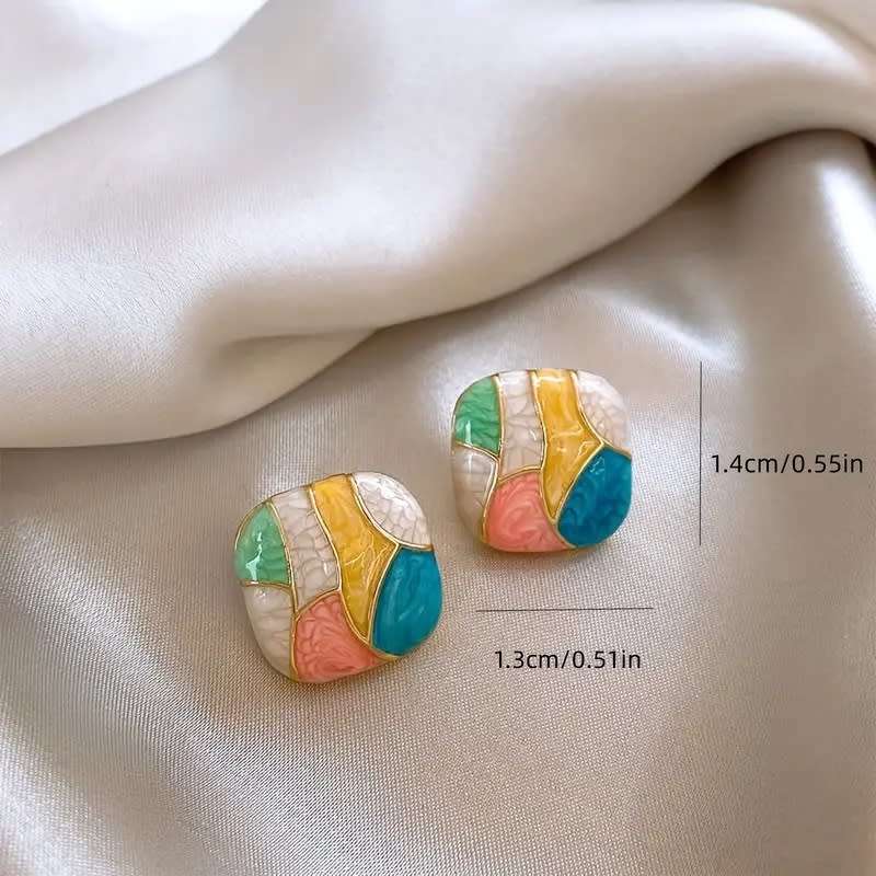 Square Earrings Dripping Oil Fashion Jewelry