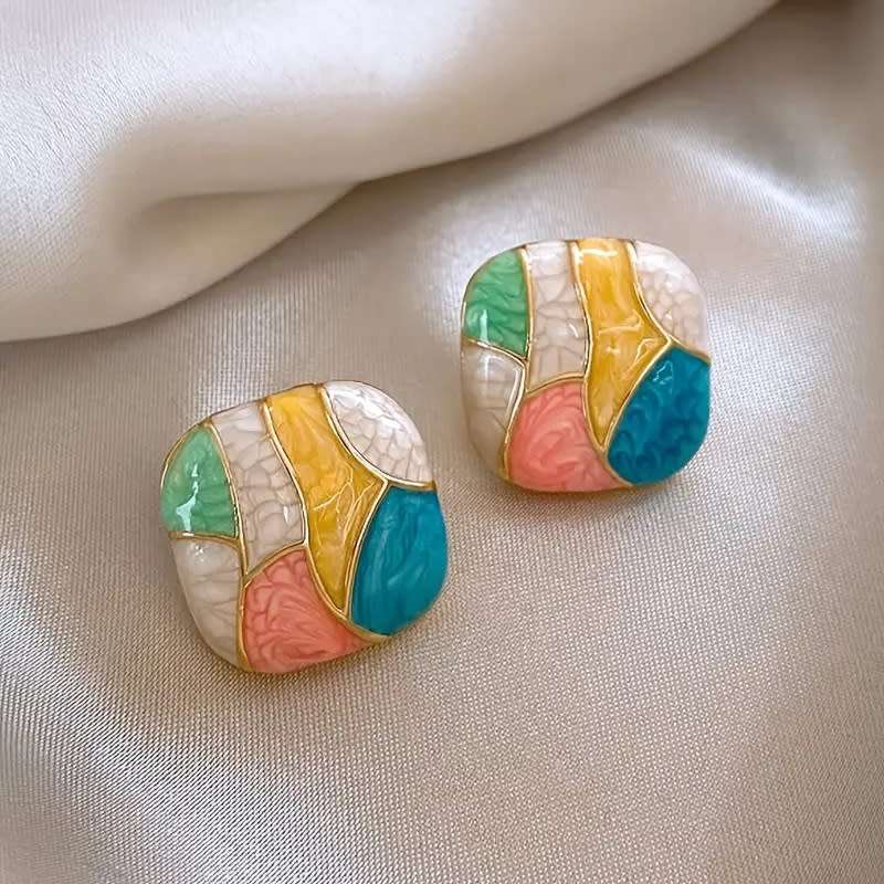 Square Earrings Dripping Oil Fashion Jewelry