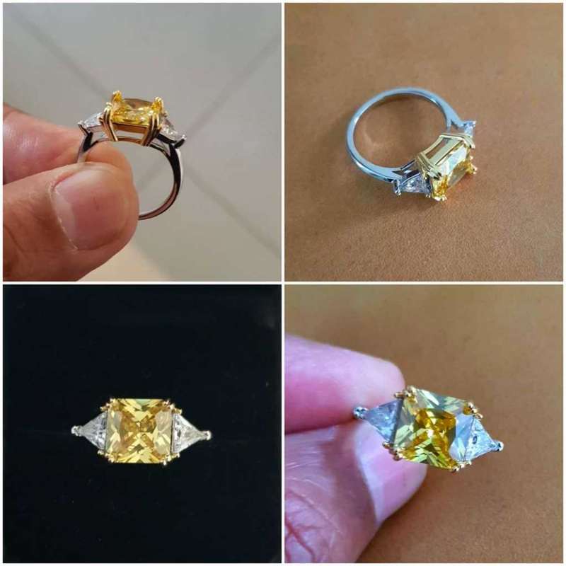 Yellow Radiant & Trillion cut Trilogy Ring 925 Sterling Silver pillow Gemstone