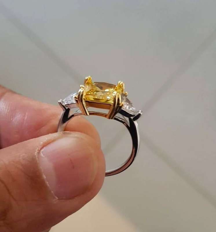 Yellow Radiant & Trillion cut Trilogy Ring 925 Sterling Silver pillow Gemstone