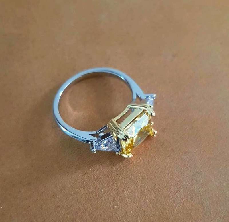 Yellow Radiant & Trillion cut Trilogy Ring 925 Sterling Silver pillow Gemstone