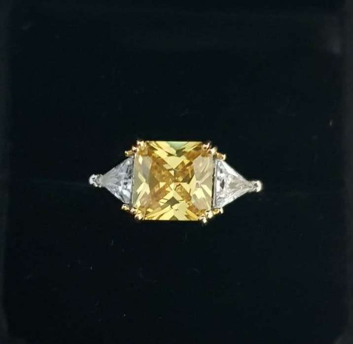 Yellow Radiant & Trillion cut Trilogy Ring 925 Sterling Silver pillow Gemstone