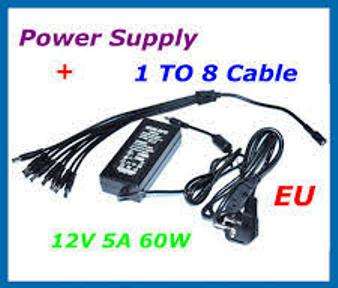 Power Supply 12V 5A 60W DC With 8 Way CCTV Power Splitter Cable
