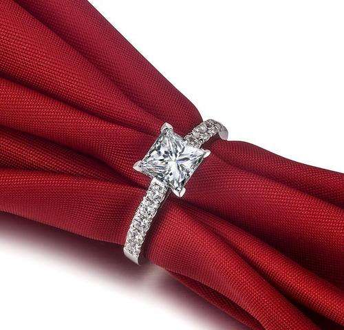 1 Carat Princess Cut Solid White Gold Plated Sterling Silver Ring Diamond Engagement Ring