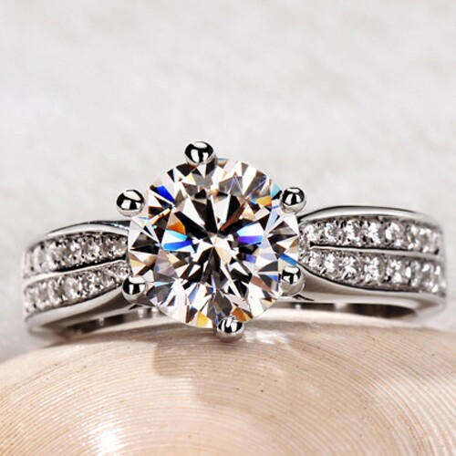 2 Carat Wide Band NSCD Simulated Diamond 925 Sterling Silver Engagement Rings
