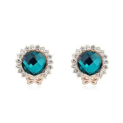 Luxury 18 K Gold GP Green Emerald Stud  Earrings with Swarovski Crystals New
