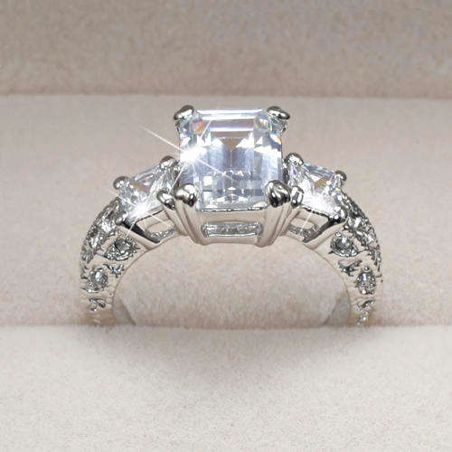 White Gold gp 2.0ct Emerald Cut lab Diamond Engagement Wedding Ring