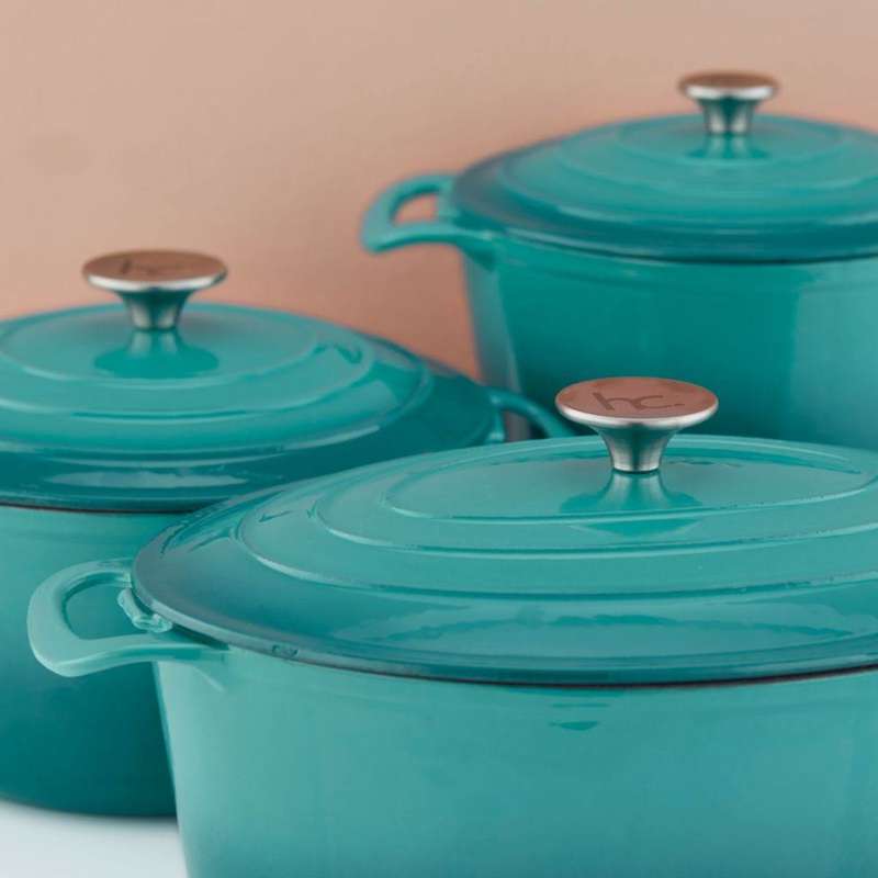 AUTHENTIC BLUE CAST IRON POTS 7 pieces