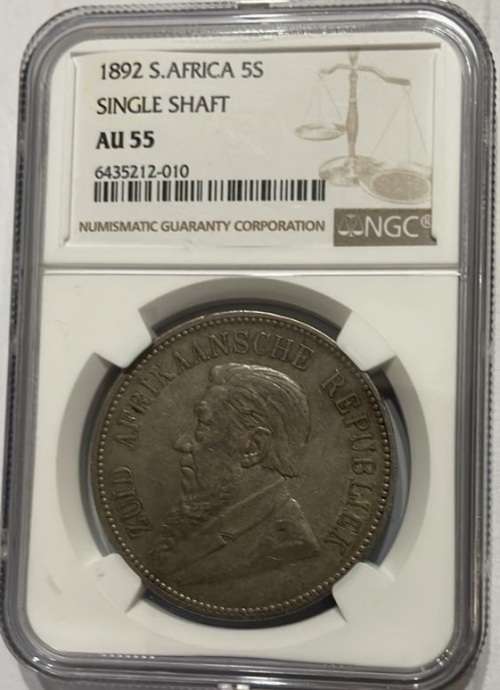 1892 ZAR 5 Shilling NGC AU55
