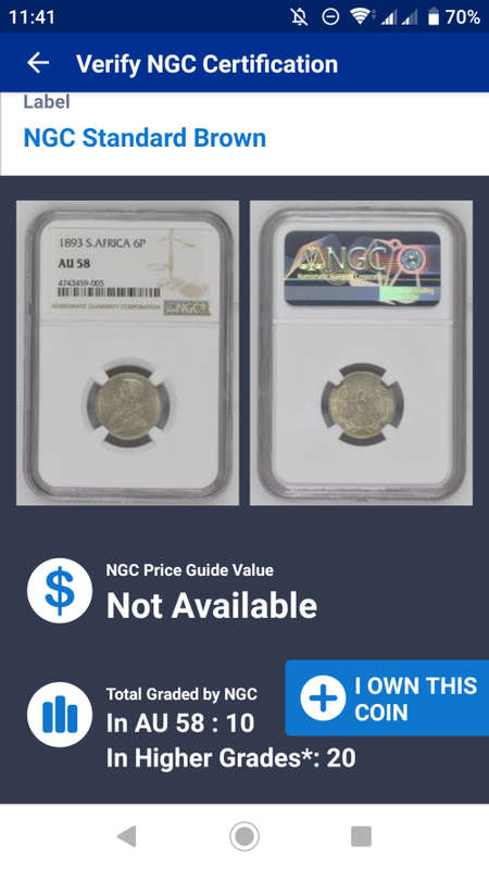 1893 ZAR Sixpence AU58 NGC