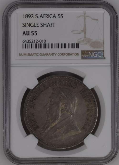 1892 ZAR 5 Shilling NGC AU55