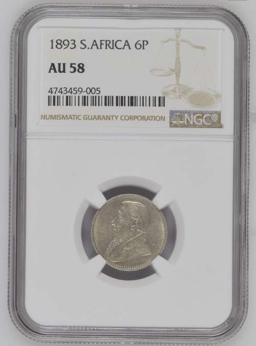 1893 ZAR Sixpence AU58 NGC