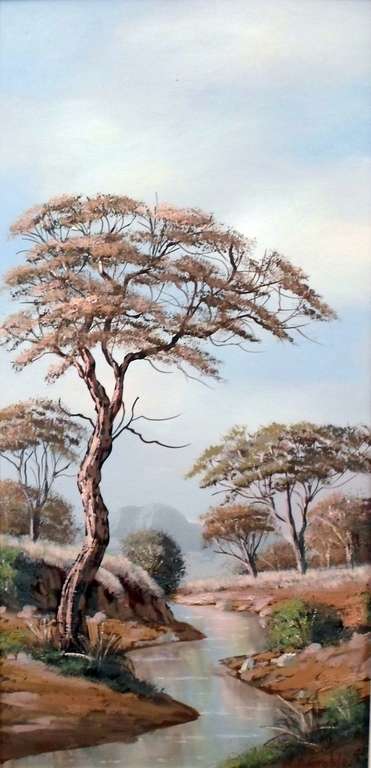 WP Grobler -  Tree next to the river - Seascape art at its finest -  Bid now!!